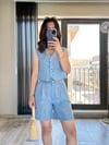 CDBR3529Mavi Orjinal Massimo Şortlu Keten Takım