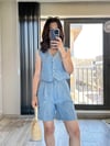 CDBR3529Mavi Orjinal Massimo Şortlu Keten Takım