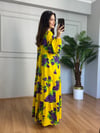 CDBR4410Maya Sarı Uzun Kollu Maxi Elbise 