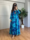 CDBR4411Maya Turkuaz Uzun Kollu Maxi Elbise