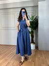 CDBR3869Mery İndigo Orj Marka Tensel Kumaş Kolsuz Elbise