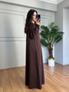 CDBR4487Mireya Kahve Cepli Maxi Boy Müslin Elbise