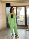 CDBR34516Nude Yeşili Gofre Kimono Şalvar Takım