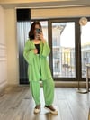 CDBR34516Nude Yeşili Gofre Kimono Şalvar Takım