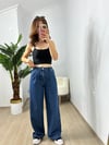 CDBR3720Orjinal Marka Beli Lastik Detaylı Geniş Paça Jean