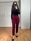 CDBR4026Oxi Bordo  Krep Kumaş Pensli Pantolon