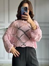 CDBR3341Pembe Delikli Crop Kazak