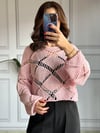 CDBR3341Pembe Delikli Crop Kazak