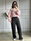 CDBR3341Pembe Delikli Crop Kazak