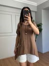 CDBR4559Rella Kahve Boncuk Detaylı Keten Bluz 
