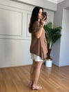 CDBR4559Rella Kahve Boncuk Detaylı Keten Bluz 