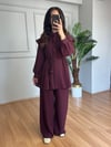 CDBR4601Renna Bordo Bel Bağlamalı Gömlek Pantolon Takım 