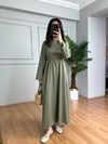 CDBR4201Rinda Haki İnce Kot Kuşaklı Elbise 