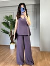 CDBR3867Sandia Lila Tensel Modal Kumaş Bluz Pantolon Takım