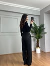 CDBR4209Sidya Antrasit Beli Lastikli Pamuk Keten Palazzo Pantolon
