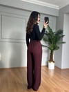 CDBR4210Sidya Bordo Beli Lastikli Pamuk Keten Palazzo Pantolon