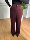 CDBR4210Sidya Bordo Beli Lastikli Pamuk Keten Palazzo Pantolon