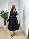 CDBR3651Siyah Beli Lastikli Poplin Balon Elbise