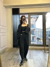CDBR34521Siyah Gofre Kimono Şalvar Takım