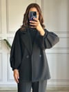 CDBR3330Siyah Kaşe Oversize Balon Kol Kaban