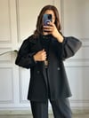 CDBR3330Siyah Kaşe Oversize Balon Kol Kaban