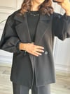 CDBR3330Siyah Kaşe Oversize Balon Kol Kaban
