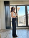 CDBR3513Siyah Keten Önden Dikişli Bol Pantolon
