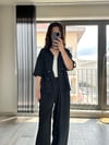 CDBR3564Siyah Tensel Kumaş Bel Ayarlı Ceket Pantolon