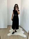 CDBR3590Siyah Tensel Kumaş Kolsuz Kemerli Gömlek Elbise