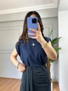 CDBR3865Sofya Lacivert Orj Marka Kolları Pilise Detaylı Tshirt 