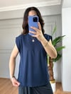 CDBR3865Sofya Lacivert Orj Marka Kolları Pilise Detaylı Tshirt 