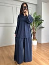 CDBR4591Talia Lacivert Tensel Kumaş Gömlek Pantolon Etek Takım 