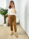 CDBR3704Tarçın Süet Dikiş Detaylı Havuç Pantolon