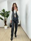 CDBR3743Tasarım Deri Jean Detaylı Yelek Pantolon Takım