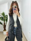 CDBR3743Tasarım Deri Jean Detaylı Yelek Pantolon Takım