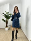 CDBR3751Terra Çelik Düğme Detaylı Kuşaklı Jean Elbise