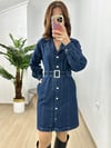CDBR3751Terra Çelik Düğme Detaylı Kuşaklı Jean Elbise