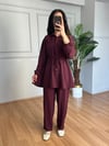 CDBR4596Tiana Bordo Beli Büzgülü Gömlek Pantolon Takım 