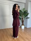 CDBR4596Tiana Bordo Beli Büzgülü Gömlek Pantolon Takım 