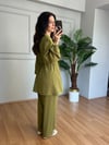 CDBR4598Tiana Yeşil Beli Büzgülü Gömlek Pantolon Takım 