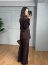 CDBR4044Velora Acı Kahve Gold Detay Tensel Gabardin Gömlek Pantolon Takım
