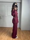 CDBR4045Velora Bordo Gold Detay Tensel Gabardin Gömlek Pantolon Takım
