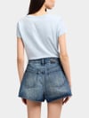 ARMANI EXCHANGE Armani Exchange Kadın Eskitme Desenli Yüksek Bel Pamuklu Denim Lacivert Şort XW000135 AF12845-MB001