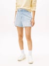 TOMMY HILFIGER Tommy Hilfiger Kadın Elastik Belli Çizgi Desenli Esnek Pamuklu Kısa Denim Mavi Şort DW0DW20085-1A5