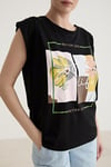 Baskı Detaylı Kolsuz Tshirt SİYAH