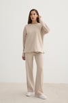 S28-2219-TAŞ-LLEVUREKadın Bisiklet Yaka Oversize Sweatshirt TAŞ
