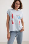 T27-2194-L-MAVİLEVURETest KategoriKadın Love Baskılı Basic Tshirt MAVİ