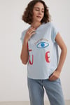 T27-2194-L-MAVİLEVURETest KategoriKadın Love Baskılı Basic Tshirt MAVİ
