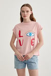Kadın Love Baskılı Basic Tshirt PUDRA