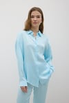 G28-4877-BEBEMAVİ-LLEVUREÜst GiyimKadın Önü Düğmeli Oversize Saten Gömlek BEBE MAVİ